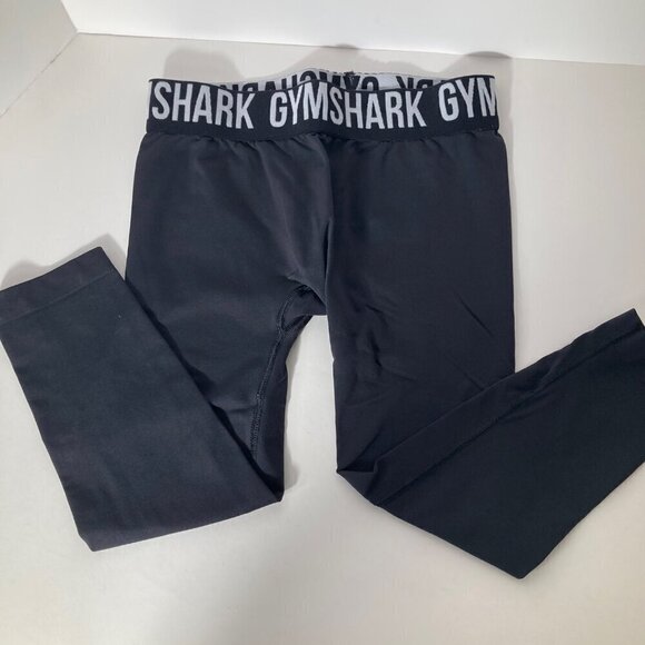Womens Gym Shark Short Leggings Black XS Silicone Waist Band 12 - 14" #3 - Picture 1 of 6